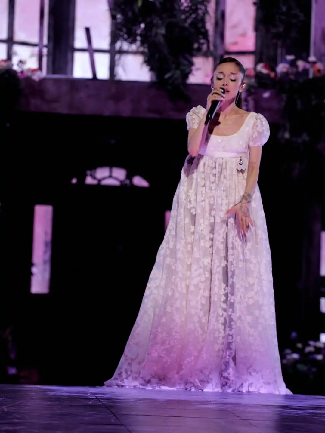 Ariana Grande in Givenchy by Sarah Burton performing during Act V finale of the Eternal Sunshine Tour